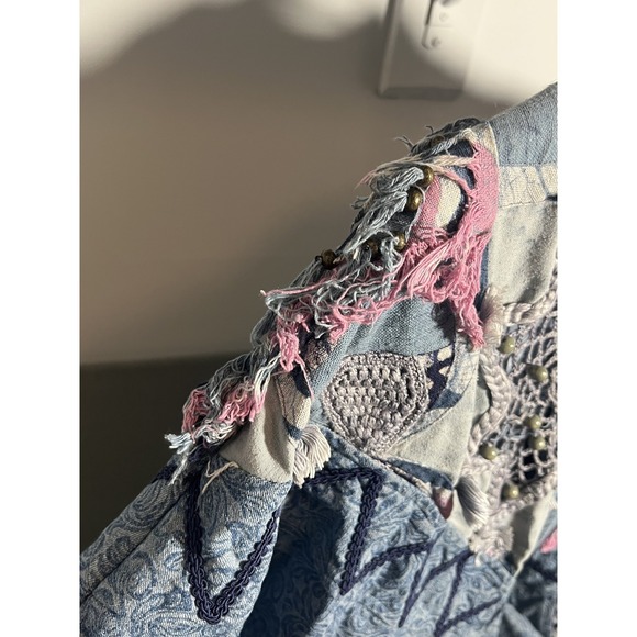 Vintage LIM'S Women's Bomber Jacket 80s Denim Patchwork Embellished Art-to-Wear - Picture 6 of 11